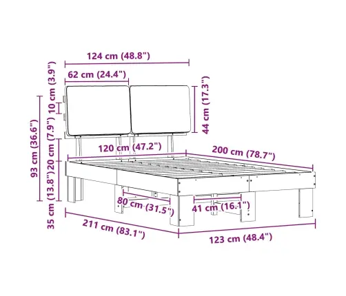 Voodiraam Pehme Peatoega Peaga Tumehall 120 X 200 Cm Tahke Mänd