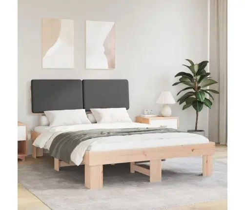 Voodiraam Pehme Peatoega Peaga Tumehall 135 X 190 Cm Tahke Mänd