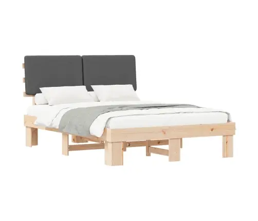 Voodiraam Pehme Peatoega Peaga Tumehall 135 X 190 Cm Tahke Mänd