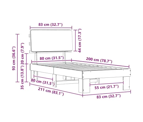 Gultas Rāmis Ar Polsterētu Galvas Balstu Melna 80 X 200 Cm Vidaxl
