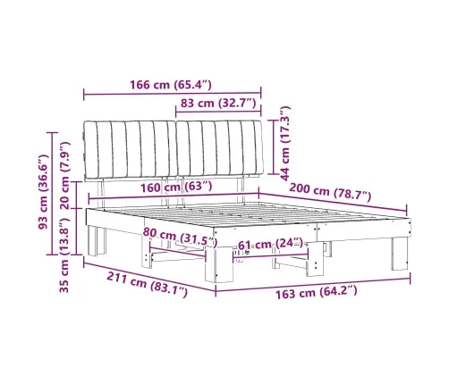 Gultas Rāmis Ar Polsterētu Galvas Balstu Tumši Pelēks Vidaxl