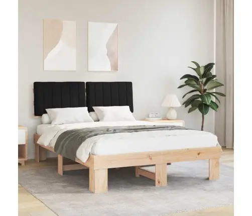 Voodiraam Pehme Peatoega Peaga Must 135 X 190 Cm Tahke Mänd