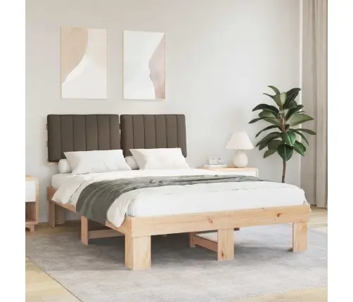 Voodiraam Pehme Peatoega Pruunikashall 135 X 190 Cm Tahke Mänd