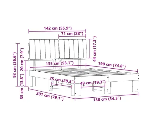 Lovo Rėmas Su Apmuštu Galvūgaliu Šviesiai Pilka 135 X 190 Cm