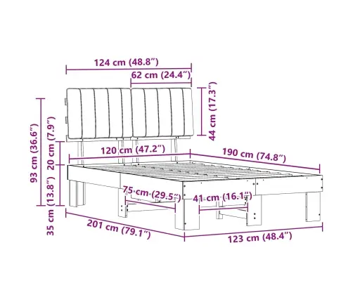 Gultas Rāmis Ar Polsterētu Galvas Balstu Melna 120 X 190 Cm Vidaxl