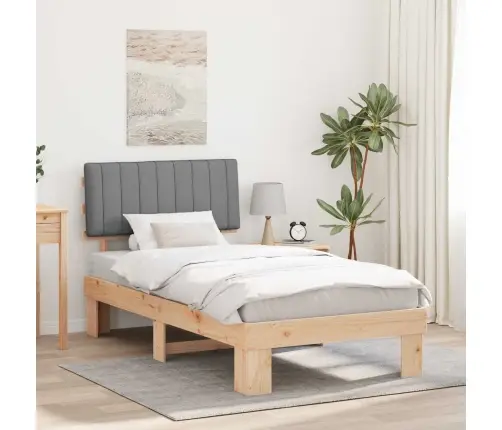 Voodiraam Pehme Peatoega Peaga Helehall 100 X 200 Cm Tahke Mänd