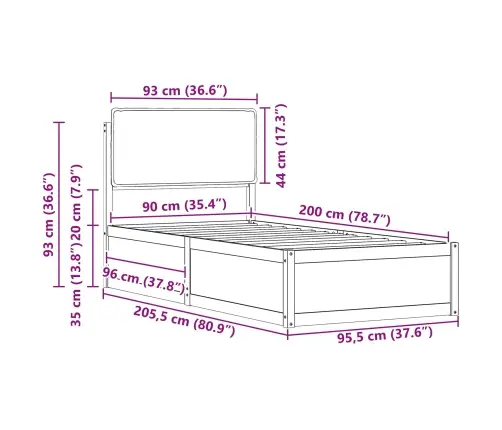 Lovo Rėmas Su Apmuštu Galvūgaliu Tamsiai Pilka 90 X 200 Cm