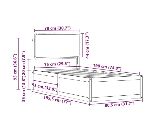 Gultas Rāmis Ar Polsterētu Galvas Balstu Pelēkbrūna 75 X 190 Cm Vidaxl