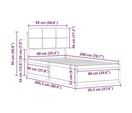 Gultas Rāmis Ar Polsterētu Galvas Balstu Pelēkbrūna 90 X 200 Cm Vidaxl