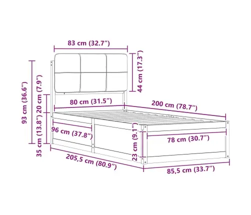 Voodiraam Pehme Peatoega Peaga Must 80 X 200 Cm Tahke Mänd
