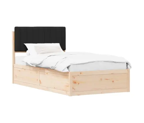 Voodiraam Pehme Peatoega Peaga Must 100 X 200 Cm Tahke Mänd