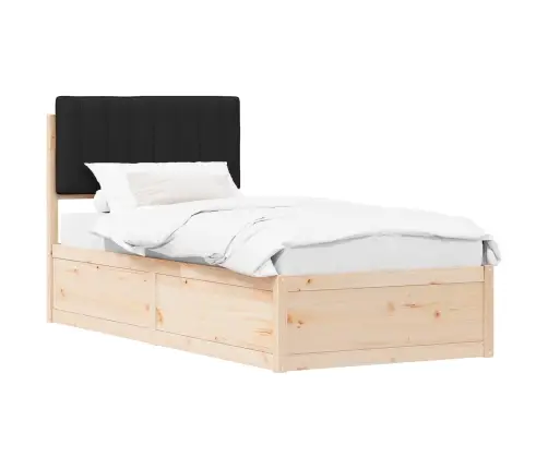 Gultas Rāmis Ar Polsterētu Galvas Balstu Melna 90 X 200 Cm Vidaxl