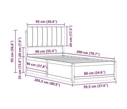 Lovo Rėmas Su Apmuštu Galvūgaliu Šviesiai Pilka 90 X 200 Cm