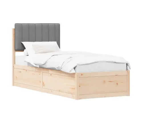 Voodiraam Pehme Peatoega Peaga Helehall 80 X 200 Cm Tahke Mänd