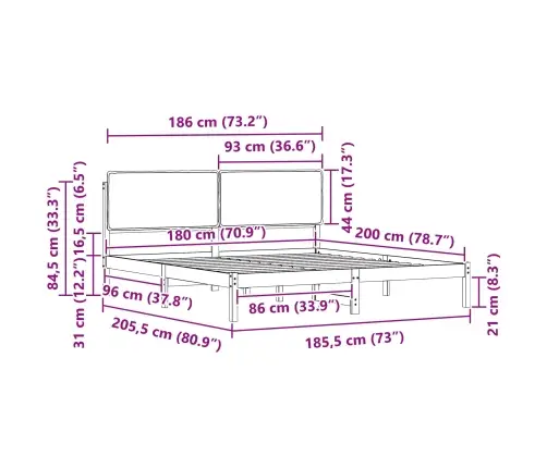 Gultas Rāmis Ar Polsterētu Galvas Balstu Melna 180 X 200 Cm Vidaxl