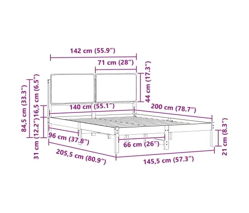 Voodiraam Pehme Peatoega Pruunikashall 140 X 200 Cm Tahke Mänd