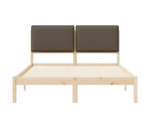 Voodiraam Pehme Peatoega Pruunikashall 135 X 190 Cm Tahke Mänd