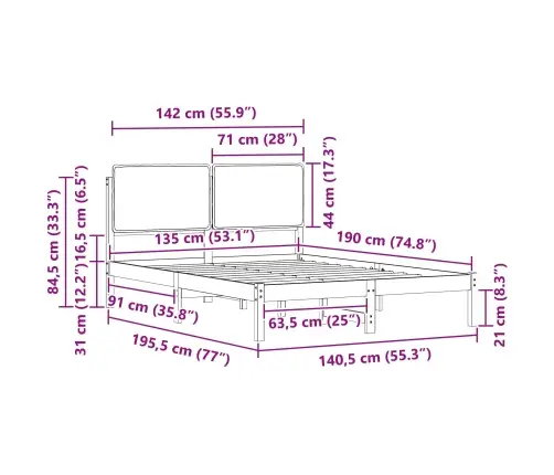 Lovo Rėmas Su Apmuštu Galvūgaliu Šviesiai Pilka 135 X 190 Cm