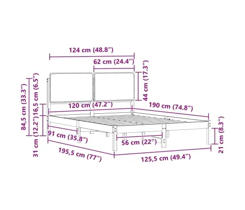 Voodiraam Pehme Peatoega Pruunikashall 120 X 190 Cm Tahke Mänd