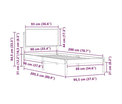 Gultas Rāmis Ar Polsterētu Galvas Balstu Pelēkbrūna 90 X 200 Cm Vidaxl