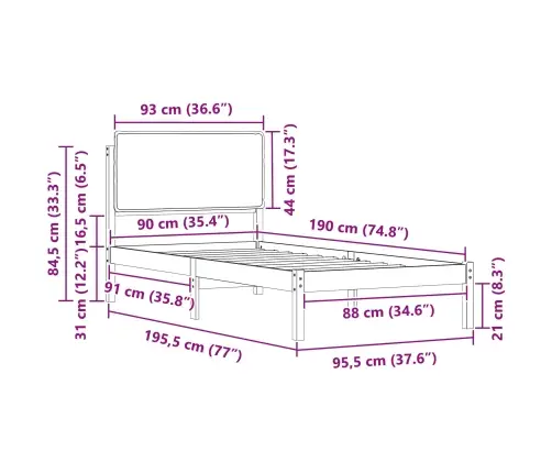 Gultas Rāmis Ar Polsterētu Galvas Balstu Pelēkbrūna 90 X 190 Cm Vidaxl