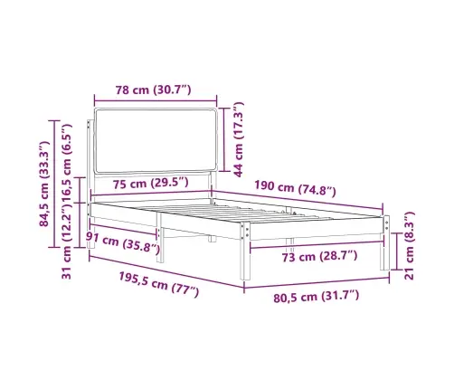 Gultas Rāmis Ar Polsterētu Galvas Balstu Melna 75 X 190 Cm Vidaxl