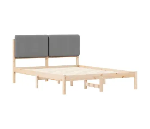 Voodiraam Pehme Peatoega Peaga Helehall 150 X 200 Cm Tahke Mänd