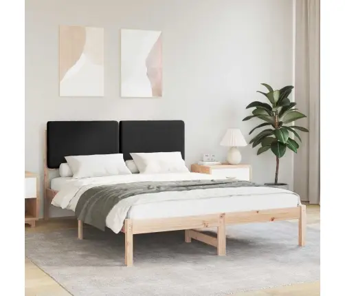 Gultas Rāmis Ar Polsterētu Galvas Balstu Melna 140 X 190 Cm Vidaxl