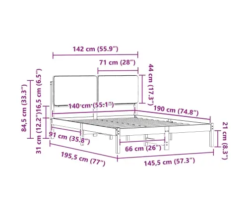 Gultas Rāmis Ar Polsterētu Galvas Balstu Pelēkbrūna Vidaxl