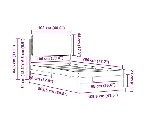 Gultas Rāmis Ar Polsterētu Galvas Balstu Melna 100 X 200 Cm Vidaxl