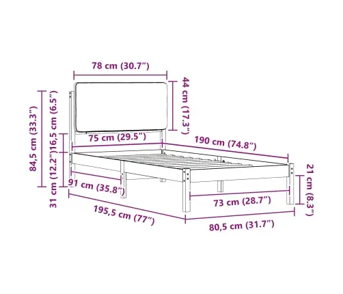 Gultas Rāmis Ar Polsterētu Galvas Balstu Pelēkbrūna 75 X 190 Cm Vidaxl