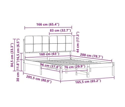 Voodiraam Pehme Peatoega Peaga Helehall 160 X 200 Cm Tahke Mänd