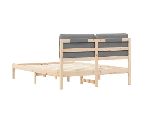 Voodiraam Pehme Peatoega Peaga Helehall 135 X 190 Cm Tahke Mänd