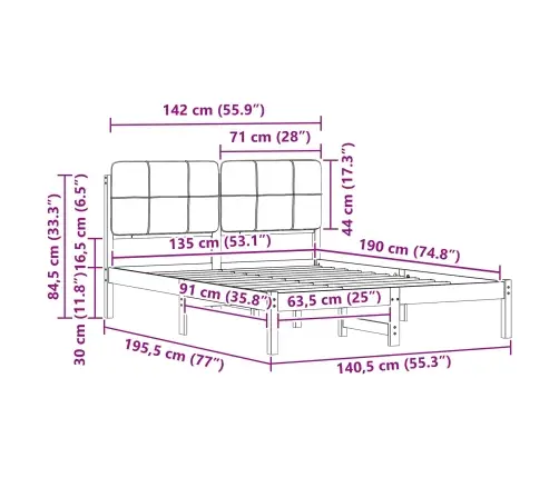 Lovo Rėmas Su Apmuštu Galvūgaliu Tamsiai Pilka 135 X 190 Cm