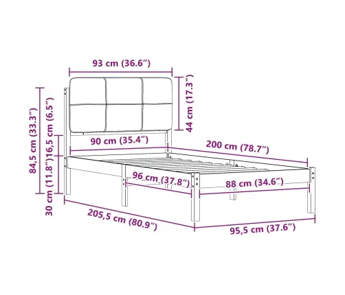Voodiraam Pehme Peatoega Pruunikashall 90 X 200 Cm Tahke Mänd