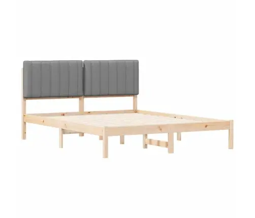 Voodiraam Pehme Peatoega Peaga Helehall 150 X 200 Cm Tahke Mänd