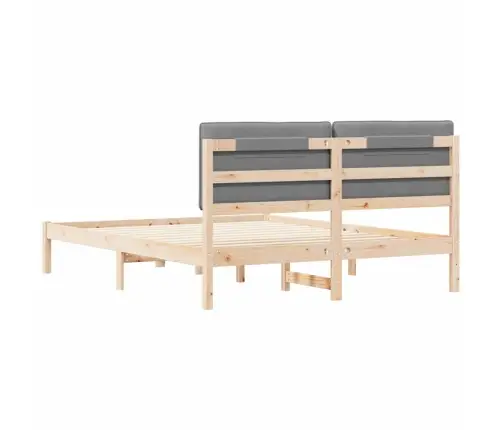 Voodiraam Pehme Peatoega Peaga Helehall 150 X 200 Cm Tahke Mänd