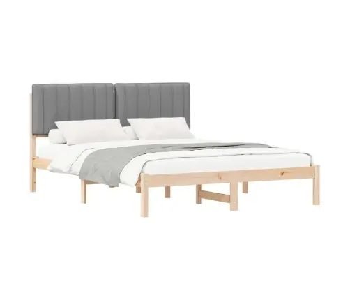 Voodiraam Pehme Peatoega Peaga Helehall 150 X 200 Cm Tahke Mänd