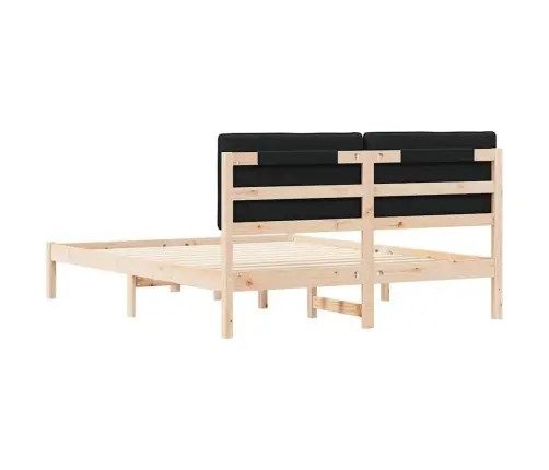 Gultas Rāmis Ar Polsterētu Galvas Balstu Melna 150 X 200 Cm Vidaxl