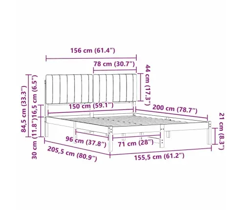 Gultas Rāmis Ar Polsterētu Galvas Balstu Melna 150 X 200 Cm Vidaxl