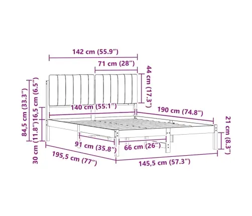 Lovo Rėmas Su Apmuštu Galvūgaliu Šviesiai Pilka 140 X 190 Cm