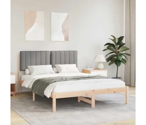 Voodiraam Pehme Peatoega Peaga Helehall 135 X 190 Cm Tahke Mänd