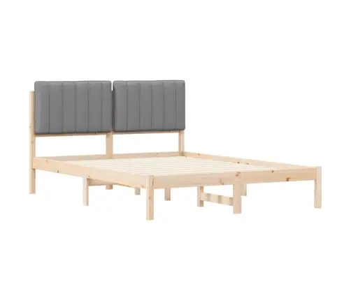 Voodiraam Pehme Peatoega Peaga Helehall 135 X 190 Cm Tahke Mänd