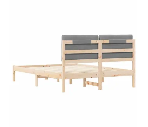 Voodiraam Pehme Peatoega Peaga Helehall 135 X 190 Cm Tahke Mänd