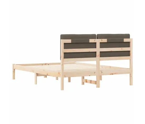 Voodiraam Pehme Peatoega Pruunikashall 135 X 190 Cm Tahke Mänd