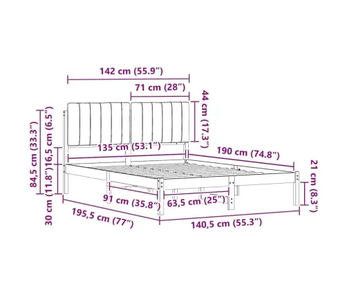 Lovo Rėmas Su Apmuštu Galvūgaliu Šviesiai Pilka 135 X 190 Cm