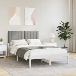 Voodiraam Pehme Peatoega Peaga Helehall 120 X 190 Cm Tahke Mänd