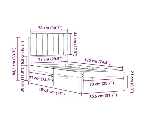 Voodiraam Pehme Peatoega Peaga Must 75 X 190 Cm Tahke Mänd