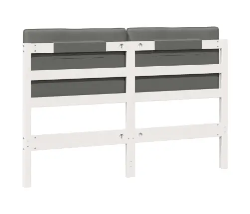 Polsterdatud Voodiots Peaga Valge Ja Helehall 150 Cm Tahke Mänd