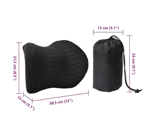 Spilvens Ar Spilvenu Regulējams Melna 31 X 23 X 14 Cm 4D Siets Vidaxl